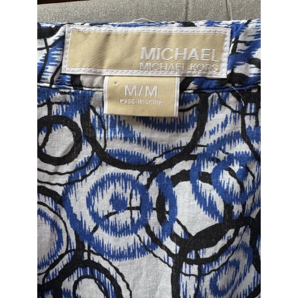 Michael Kors Tunic Women Medium Blue Abstract Applique Cotton Top Cruise - Picture 3 of 7